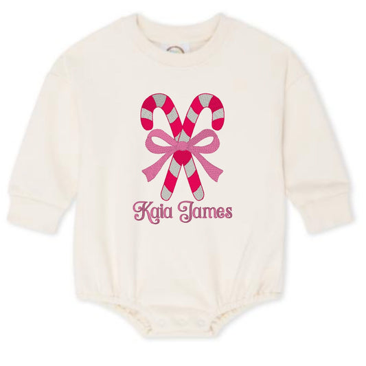 Candy Cane Bow Sweatshirt Bubble Romper