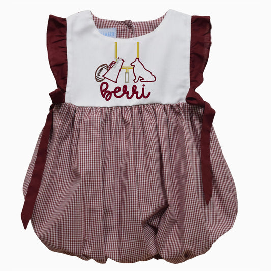 Maroon with Bow Football Bubble Romper