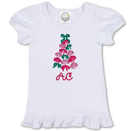 Bow Christmas Tree Ruffle Sleeve T-Shirt