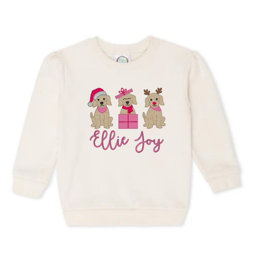 Christmas Puppy Trio Puff-Sleeve Sweatshirt