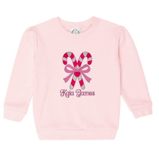 Candy Cane Bow Puff-Sleeve Sweatshirt