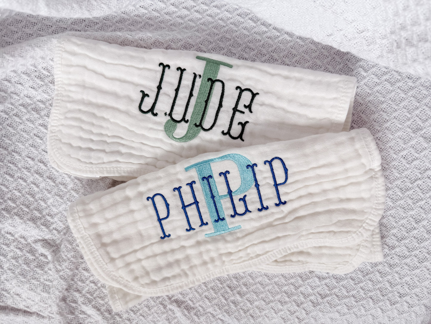Stacked Monogram and Name Burp Cloth