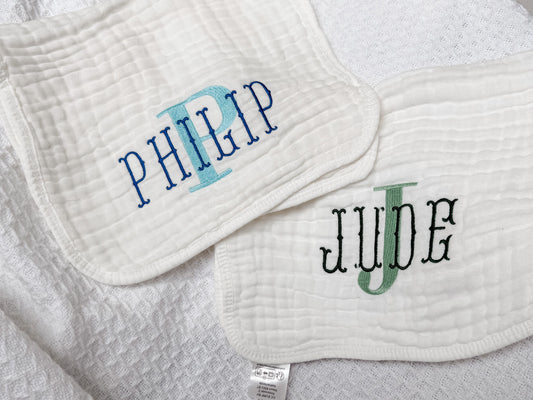 Stacked Monogram and Name Burp Cloth