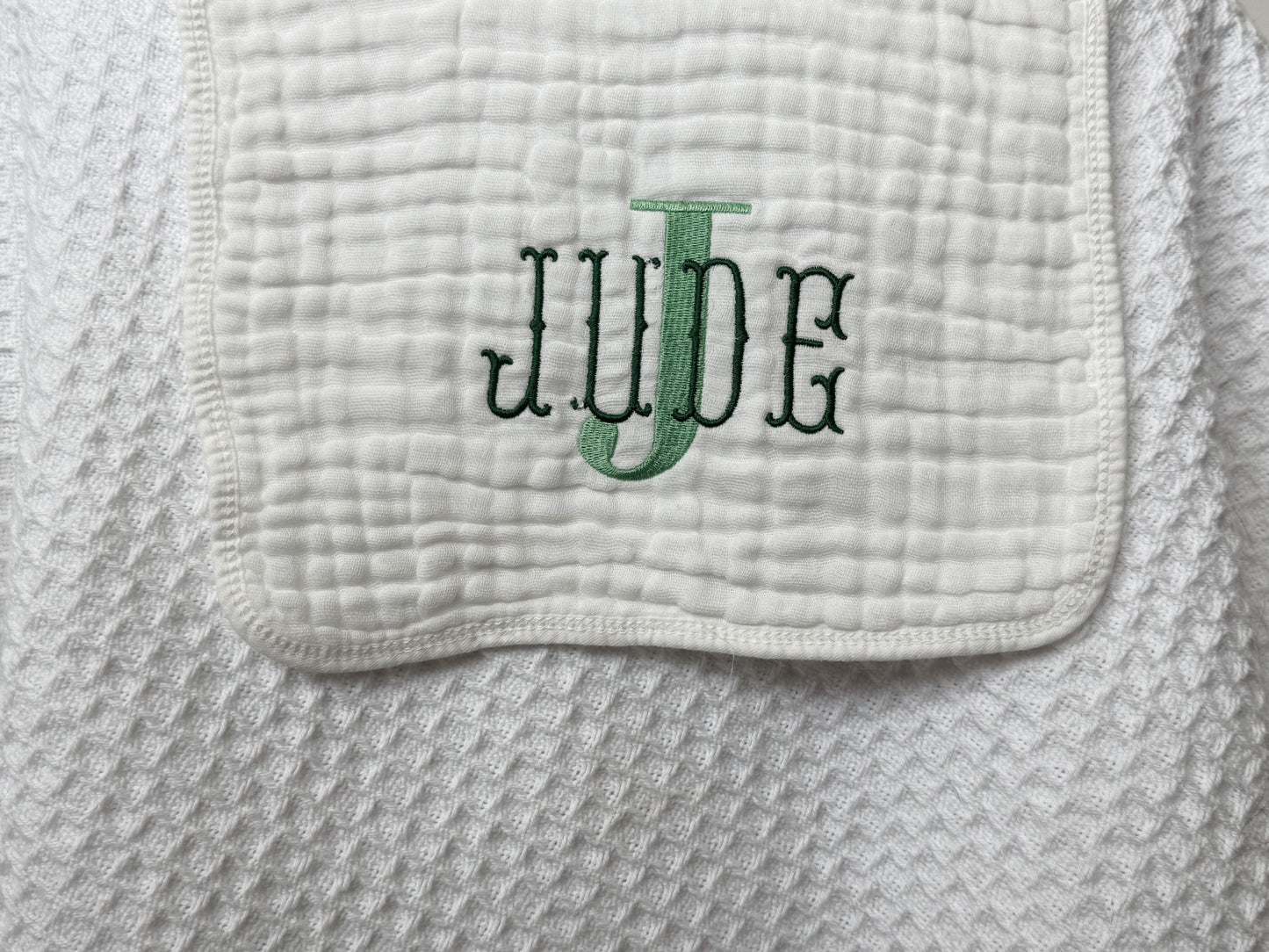 Stacked Monogram and Name Burp Cloth