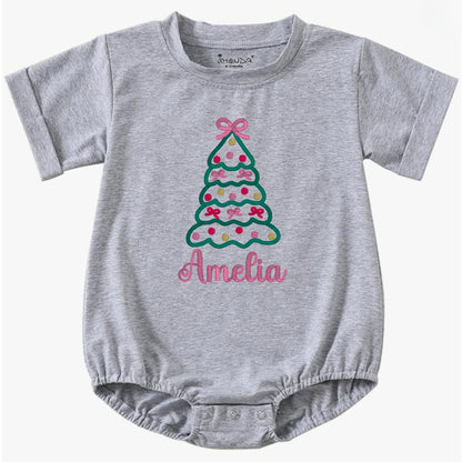 Christmas Tree with Bows Short-Sleeve Bubble Romper