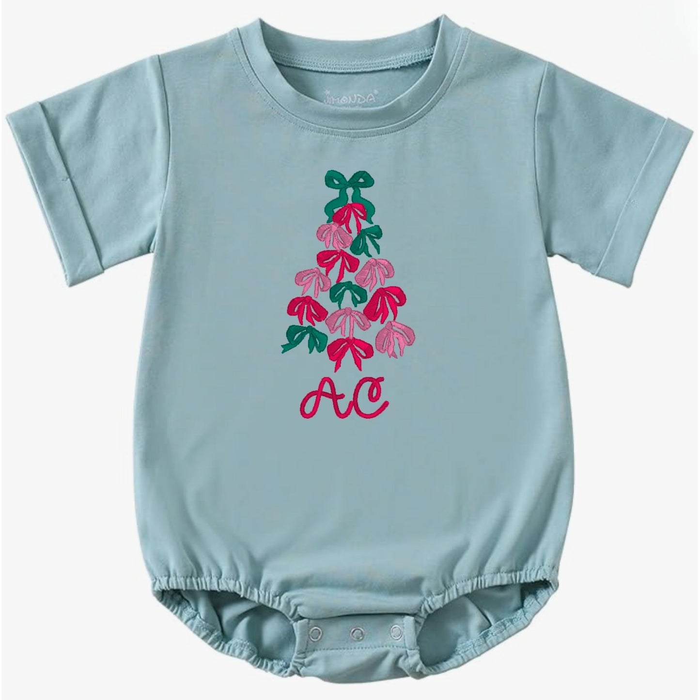 Bow Christmas Tree Short-Sleeve Bubble Romper