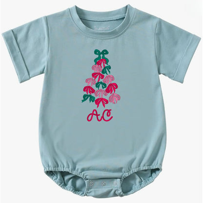 Bow Christmas Tree Short-Sleeve Bubble Romper