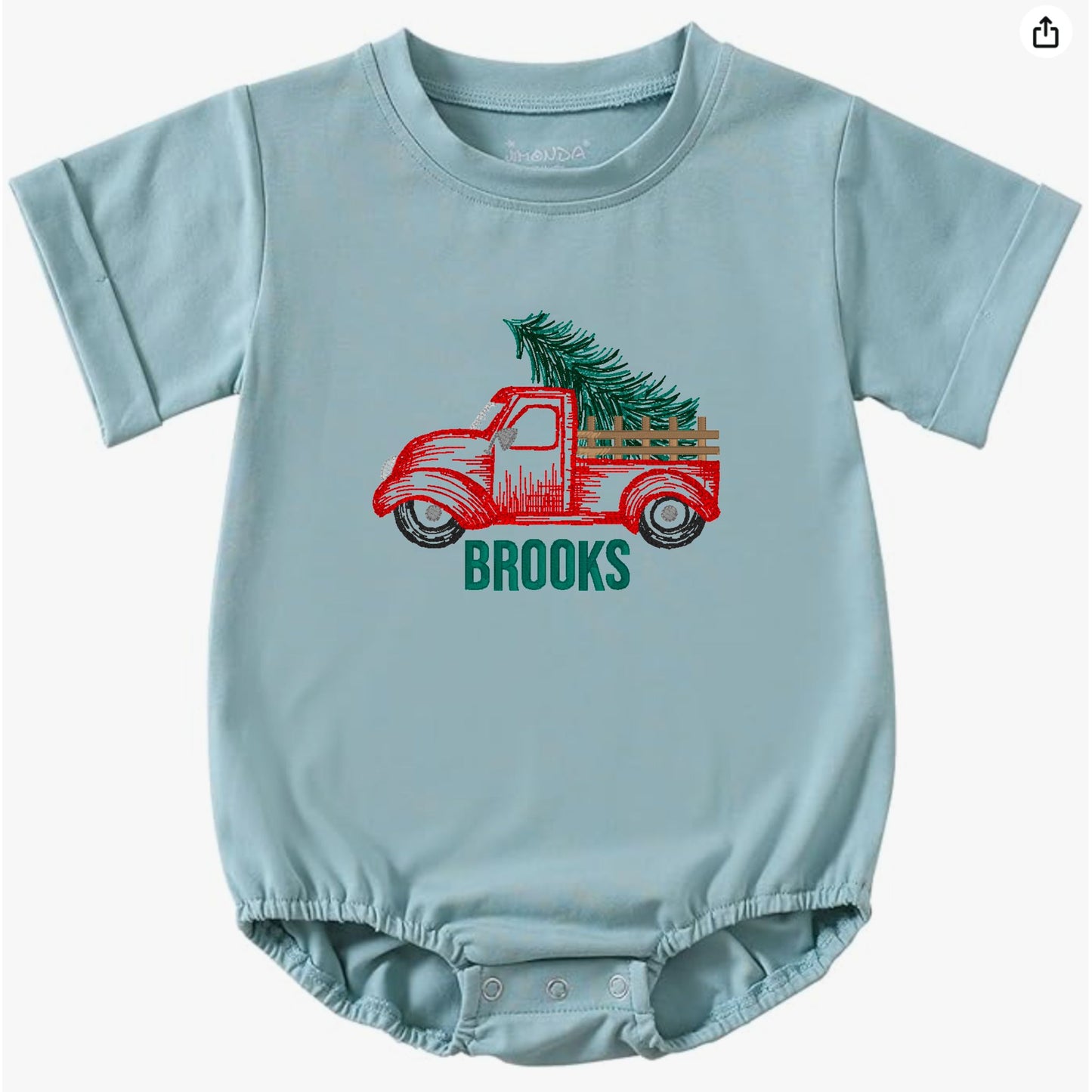 Truck with Christmas Tree Short-Sleeve Bubble Romper