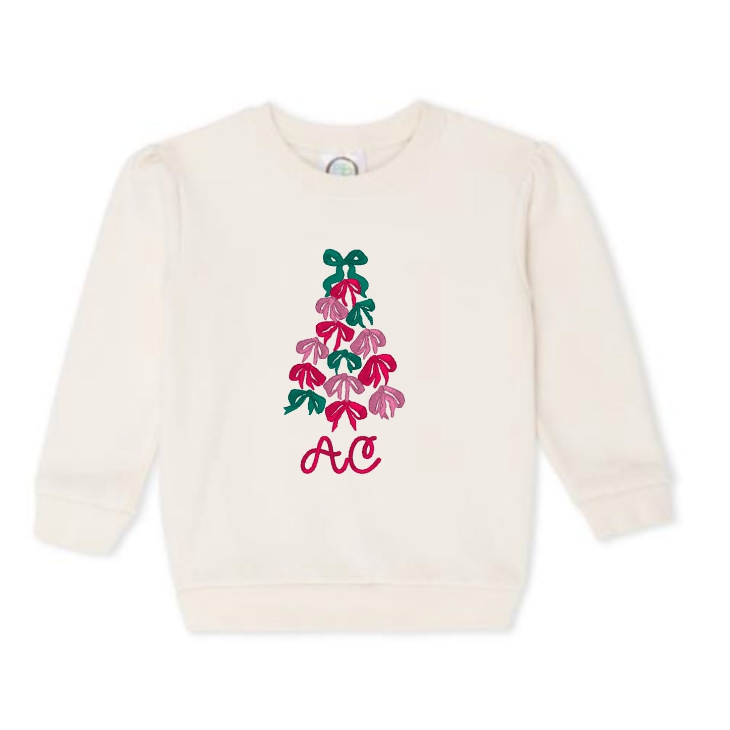 Bow Christmas Tree Puff-Sleeve Sweatshirt