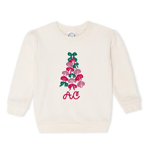 Bow Christmas Tree Puff-Sleeve Sweatshirt