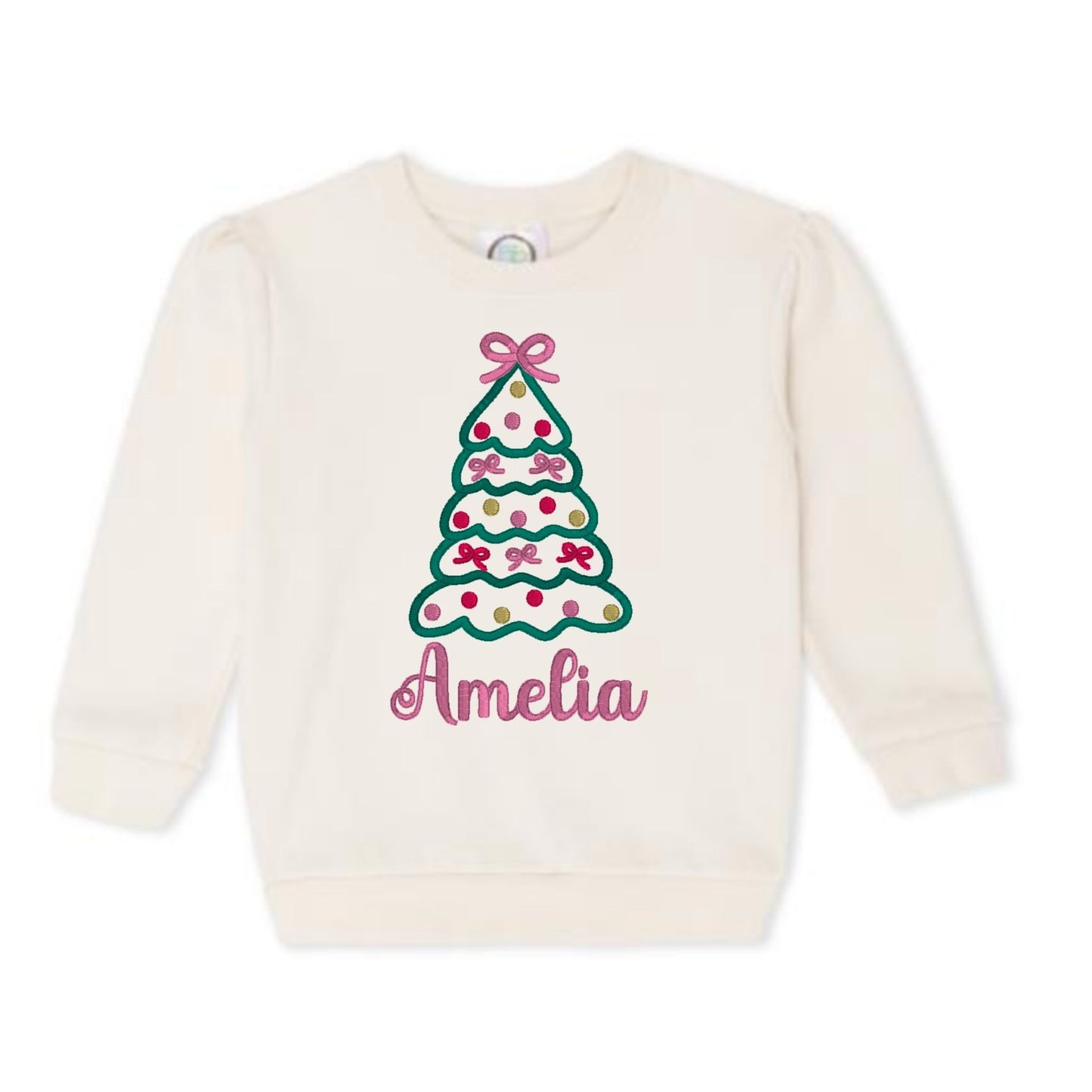 Christmas Tree with Bows Puff-Sleeve Sweatshirt