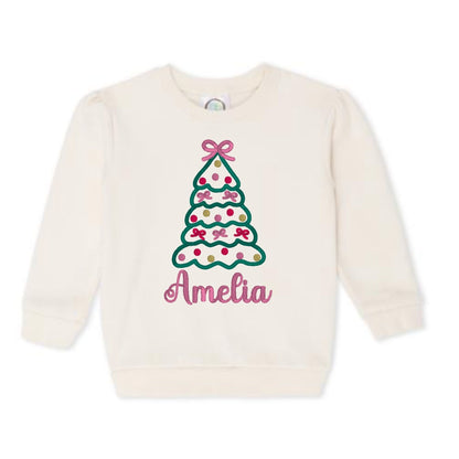 Christmas Tree with Bows Puff-Sleeve Sweatshirt