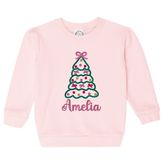 Christmas Tree with Bows Puff-Sleeve Sweatshirt