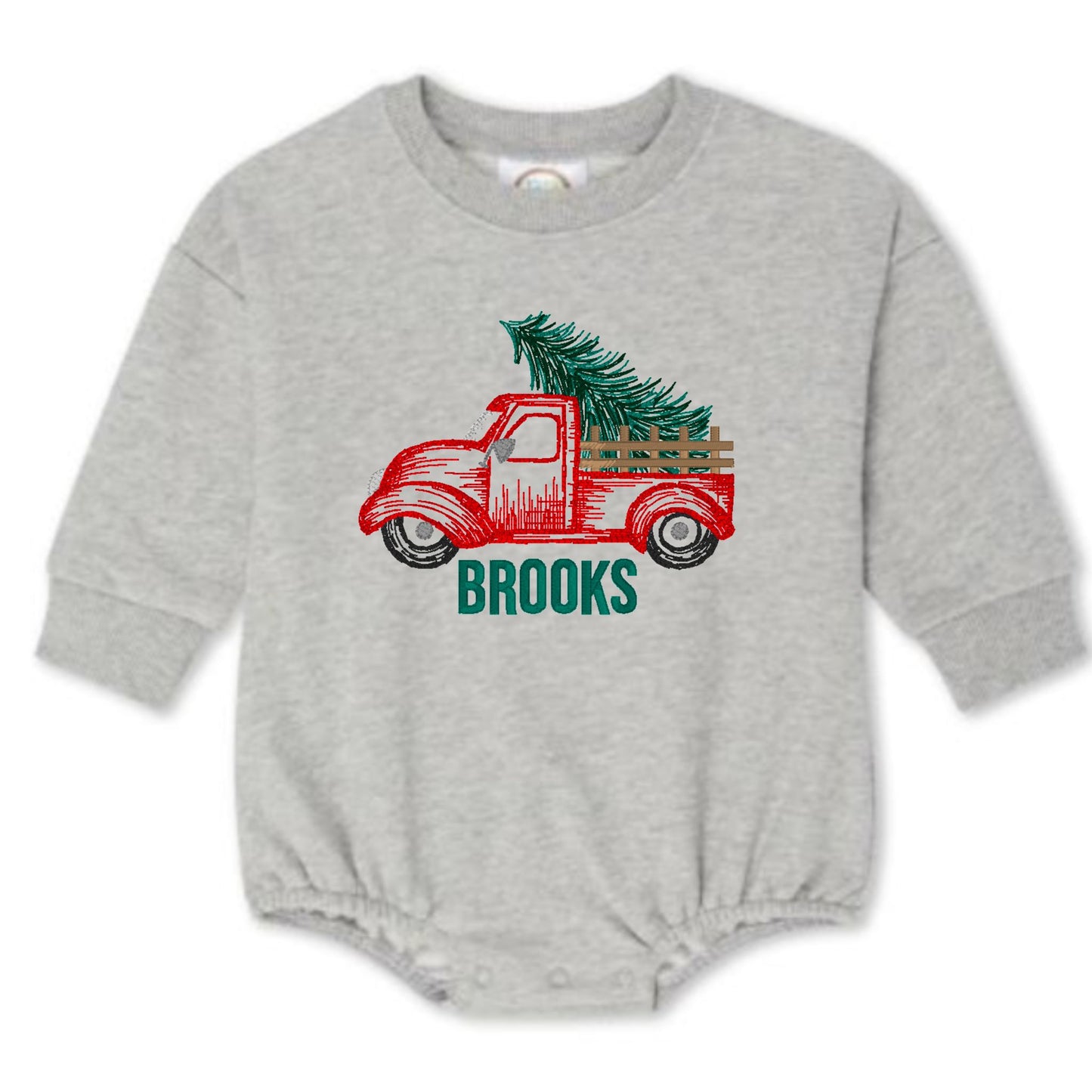 Truck with a Tree Christmas Sweatshirt Bubble Romper