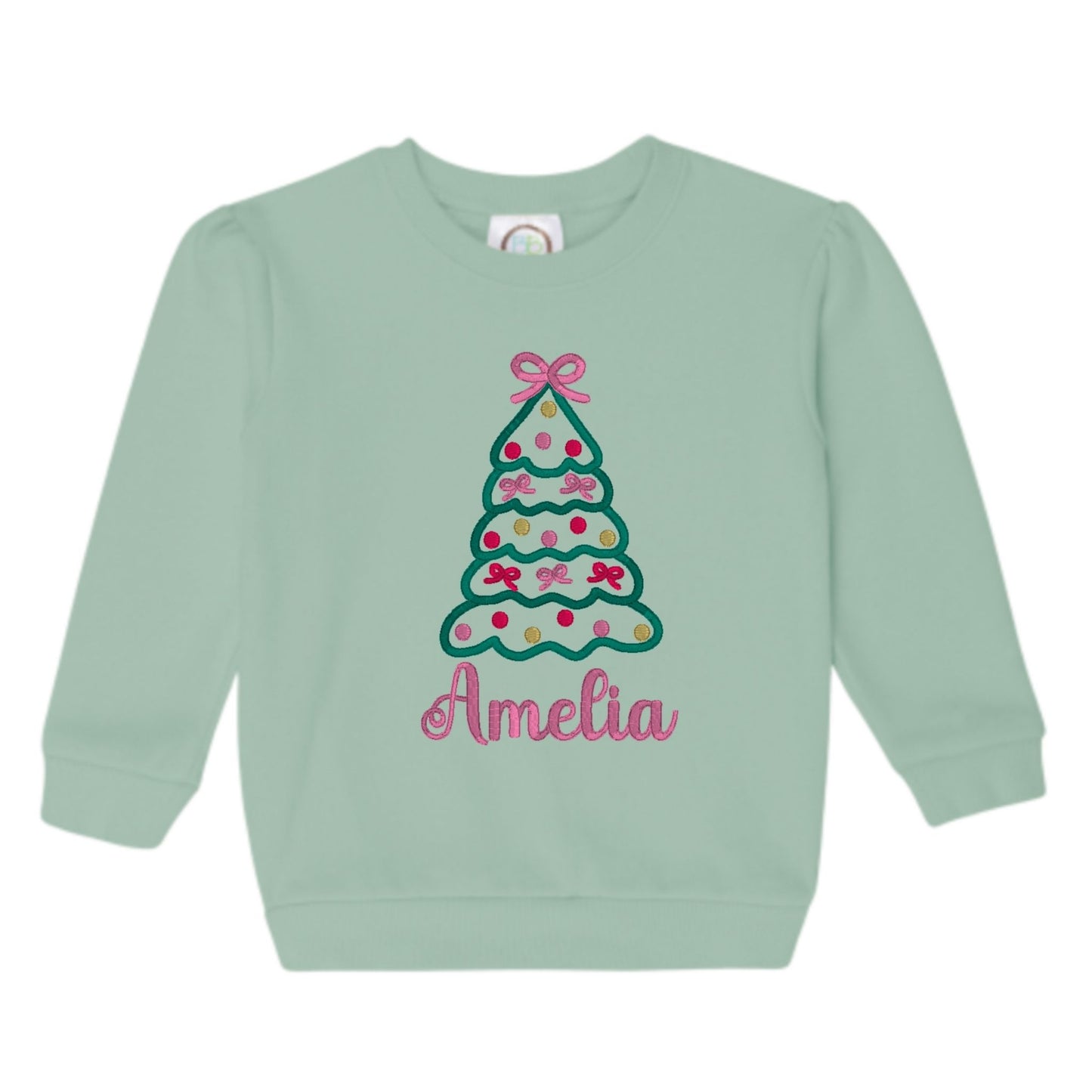 Christmas Tree with Bows Puff-Sleeve Sweatshirt
