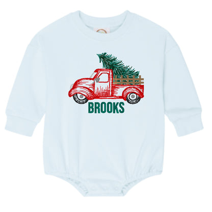 Truck with a Tree Christmas Sweatshirt Bubble Romper