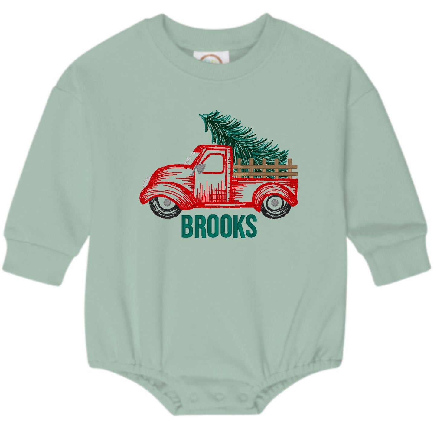 Truck with a Tree Christmas Sweatshirt Bubble Romper