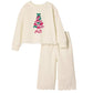 Bow Christmas Tree Scalloped Two-Piece Sweat Set