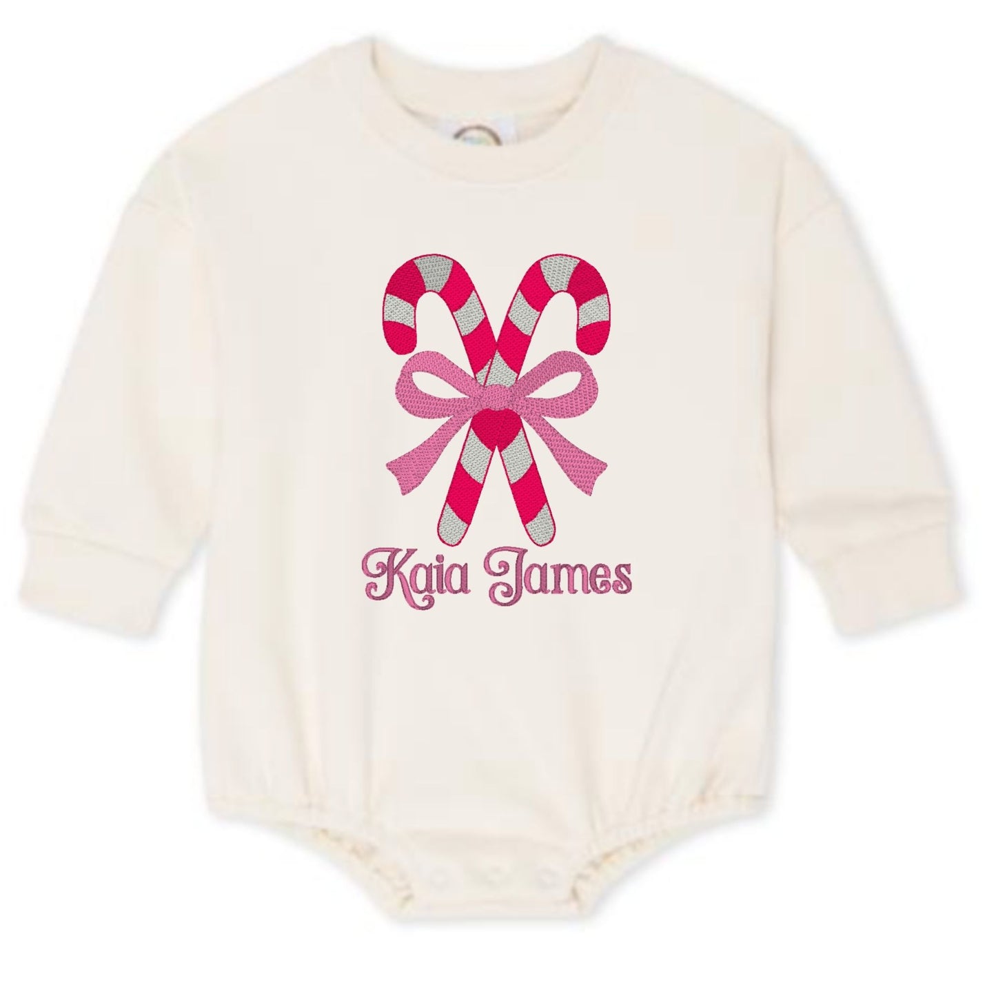 Candy Cane Bow Sweatshirt Bubble Romper