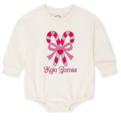 Candy Cane Bow Sweatshirt Bubble Romper