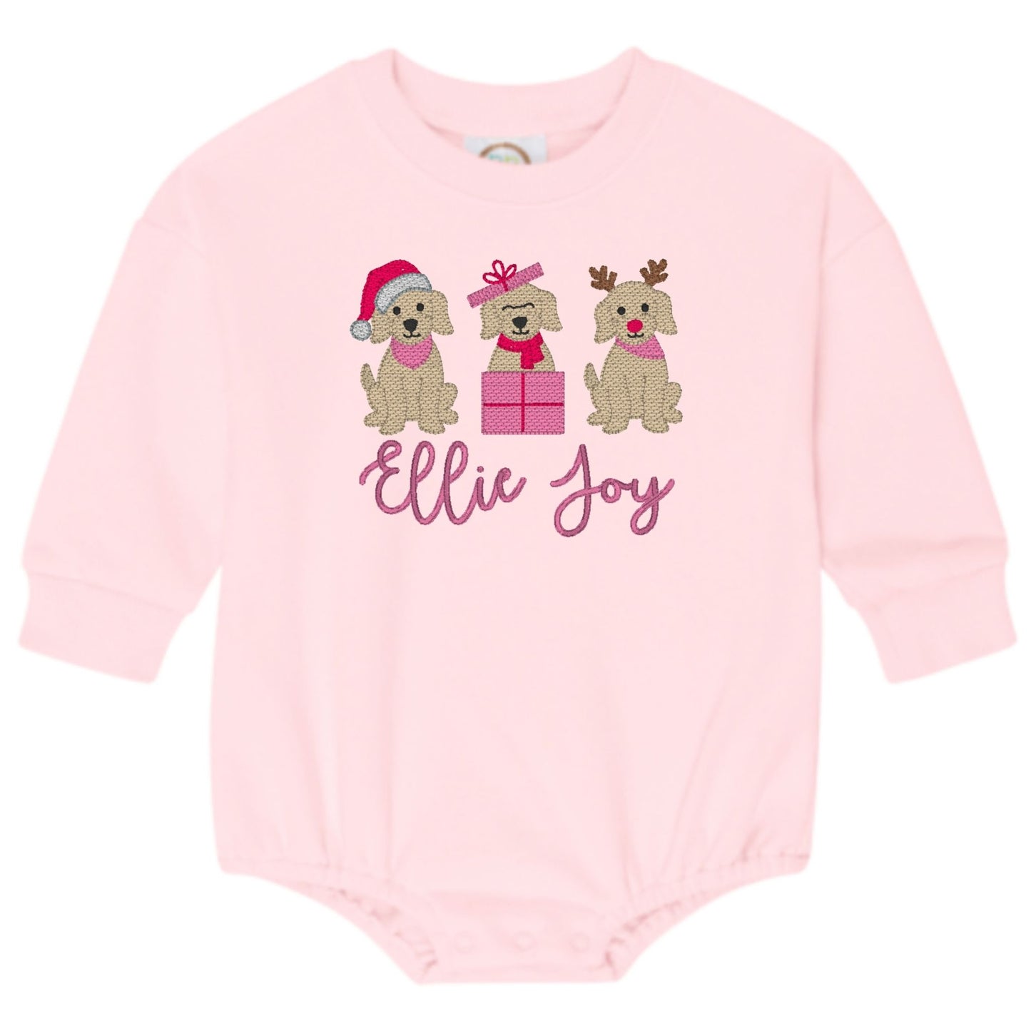 Christmas Puppy Trio Sweatshirt Bubble Romper - Pink