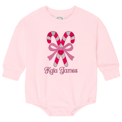 Candy Cane Bow Sweatshirt Bubble Romper