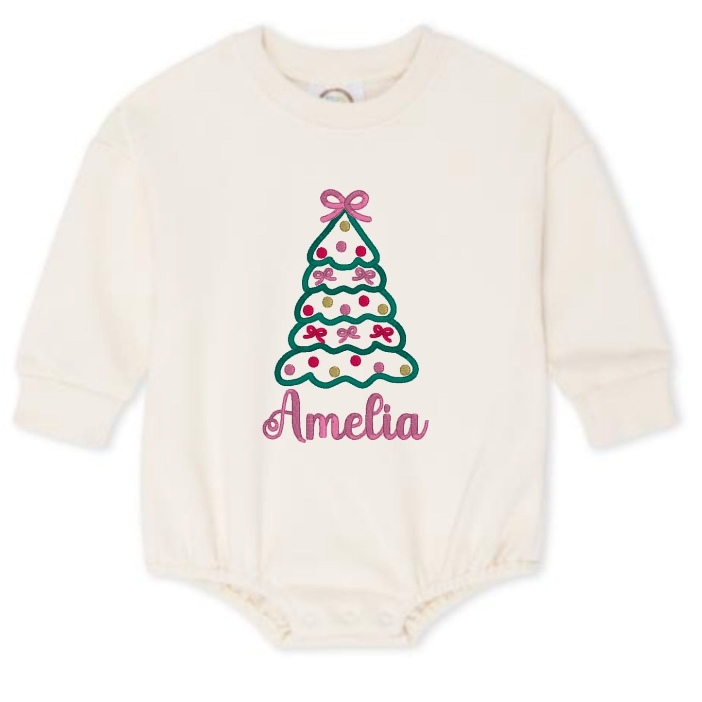 Christmas Tree with Bows Sweatshirt Bubble Romper