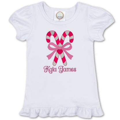 Candy Cane Bow Ruffle Sleeve T-Shirt