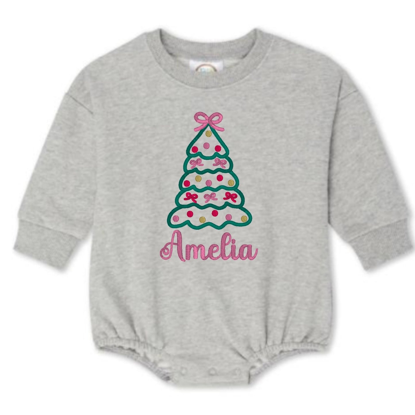 Christmas Tree with Bows Sweatshirt Bubble Romper