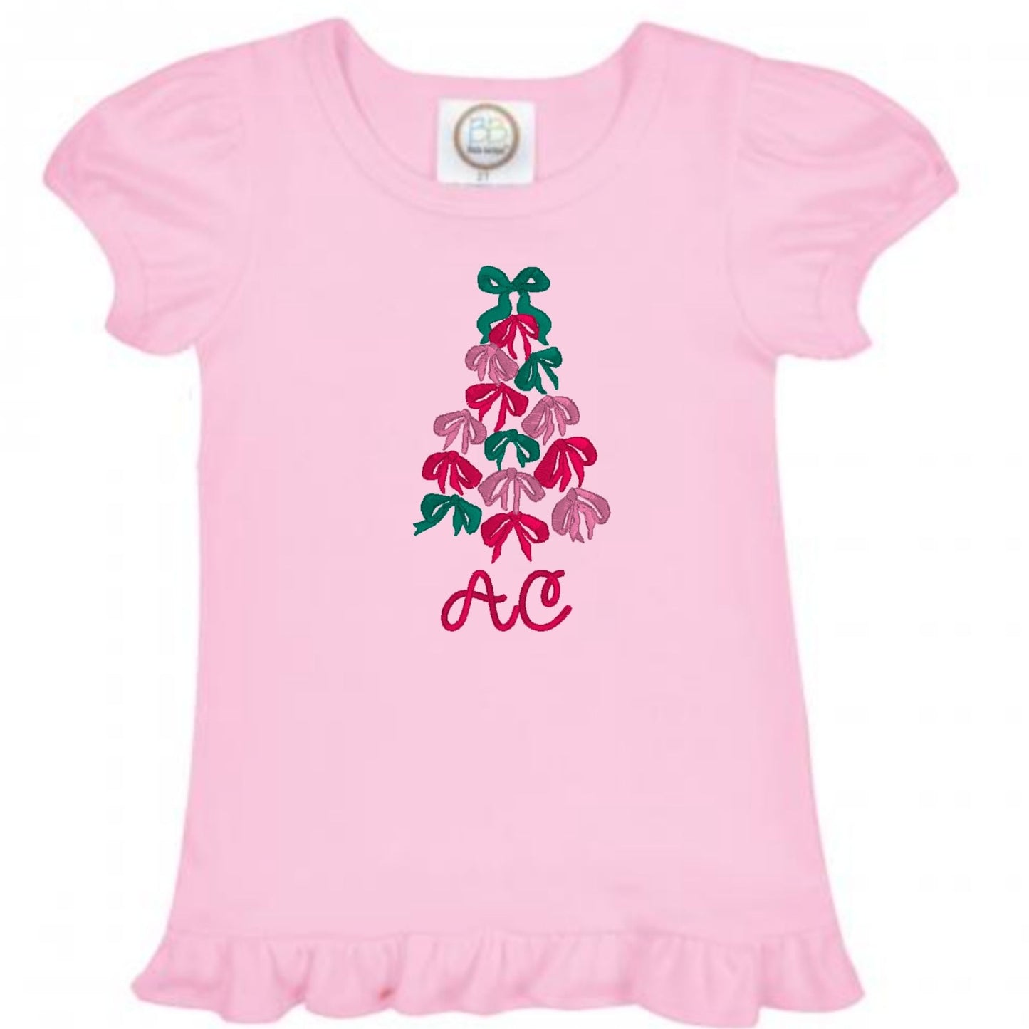 Bow Christmas Tree Ruffle Sleeve T-Shirt
