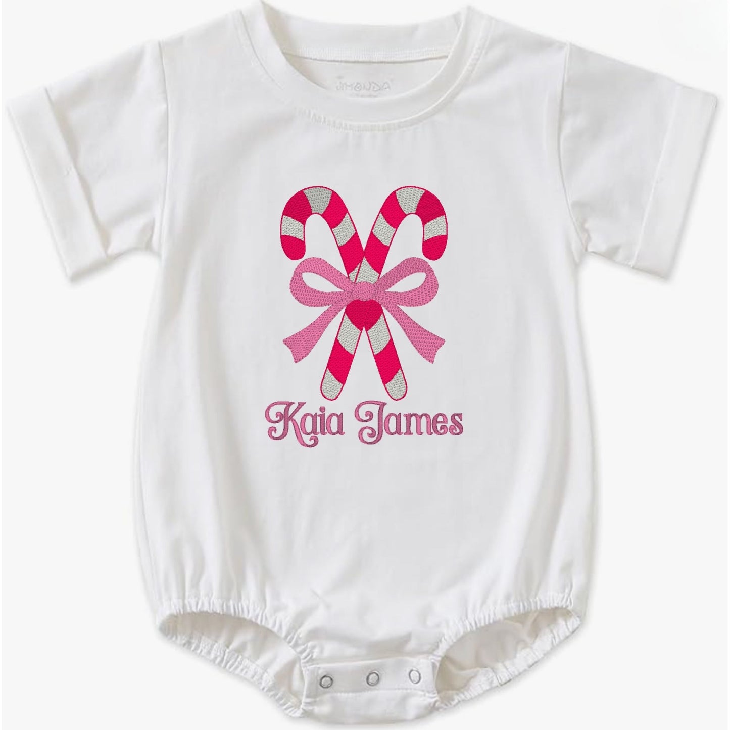 Candy Cane Bow Short-Sleeve Bubble Romper