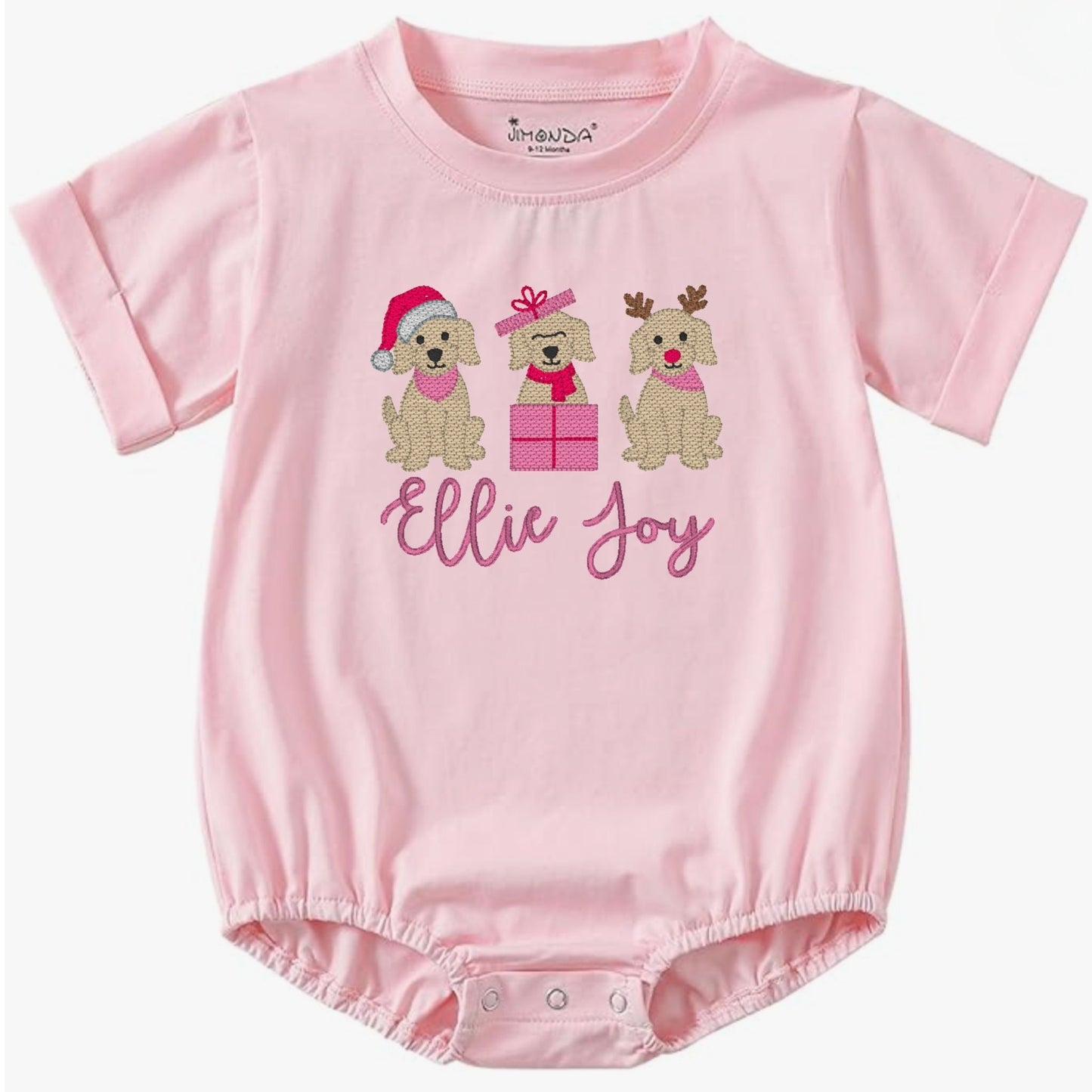 Christmas Puppy Trio Short-Sleeve Bubble Romper - Pink