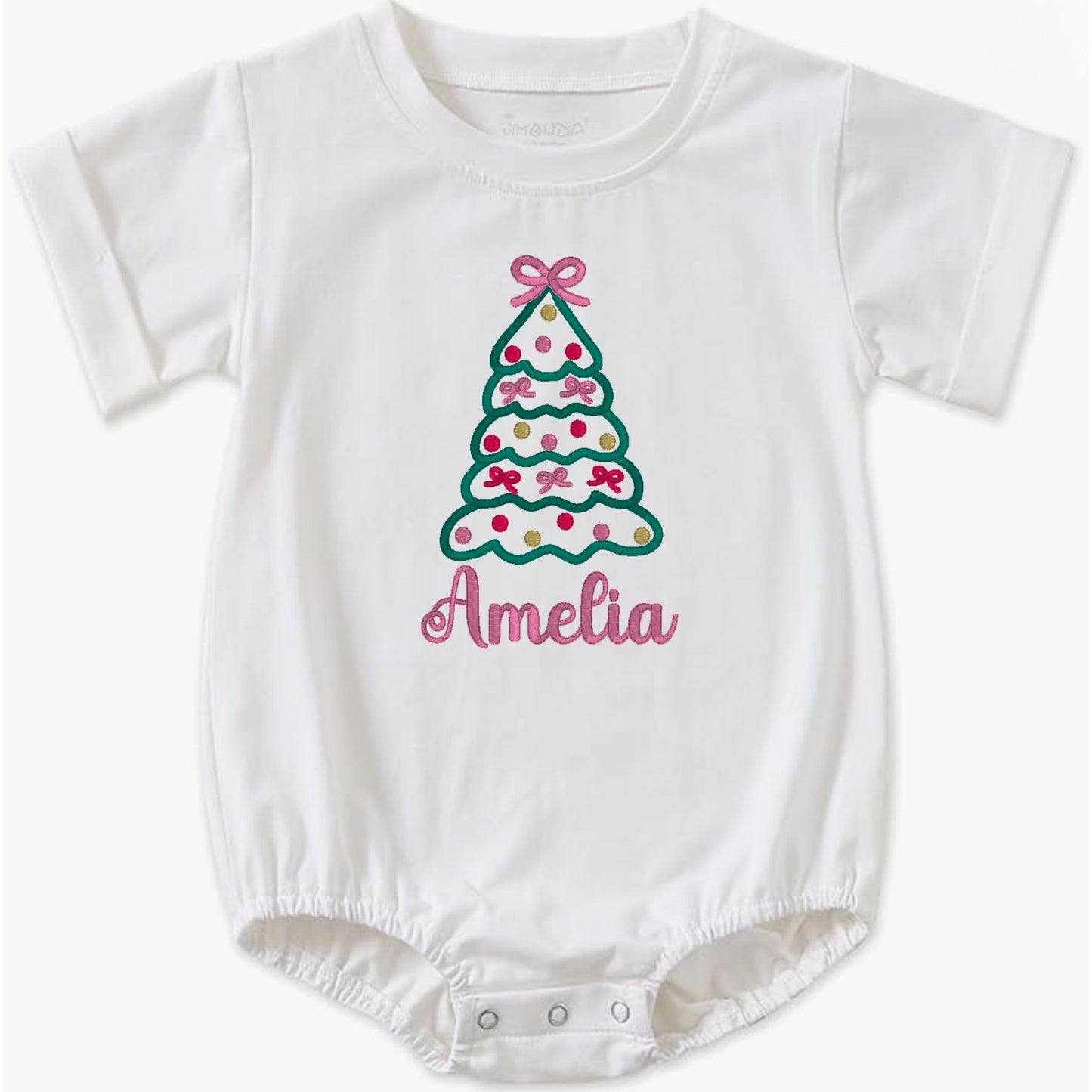 Christmas Tree with Bows Short-Sleeve Bubble Romper