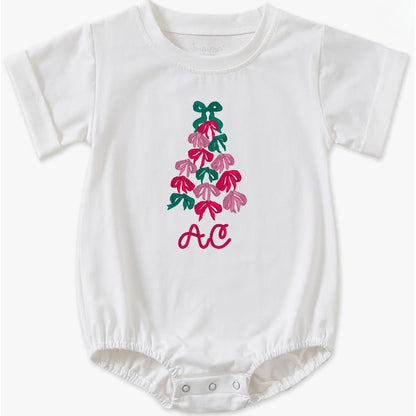 Bow Christmas Tree Short-Sleeve Bubble Romper