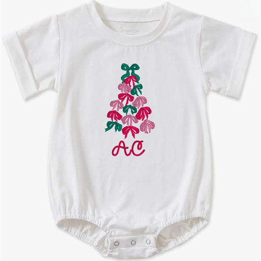 Bow Christmas Tree Short-Sleeve Bubble Romper
