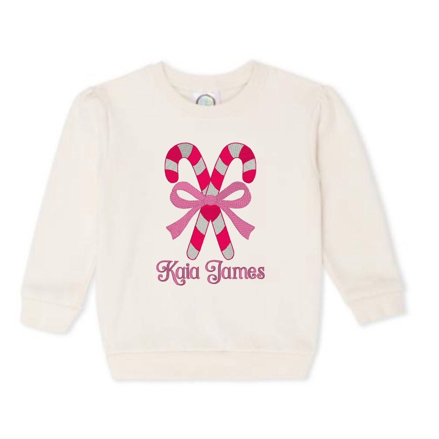 Candy Cane Bow Puff-Sleeve Sweatshirt