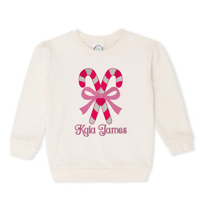 Candy Cane Bow Puff-Sleeve Sweatshirt