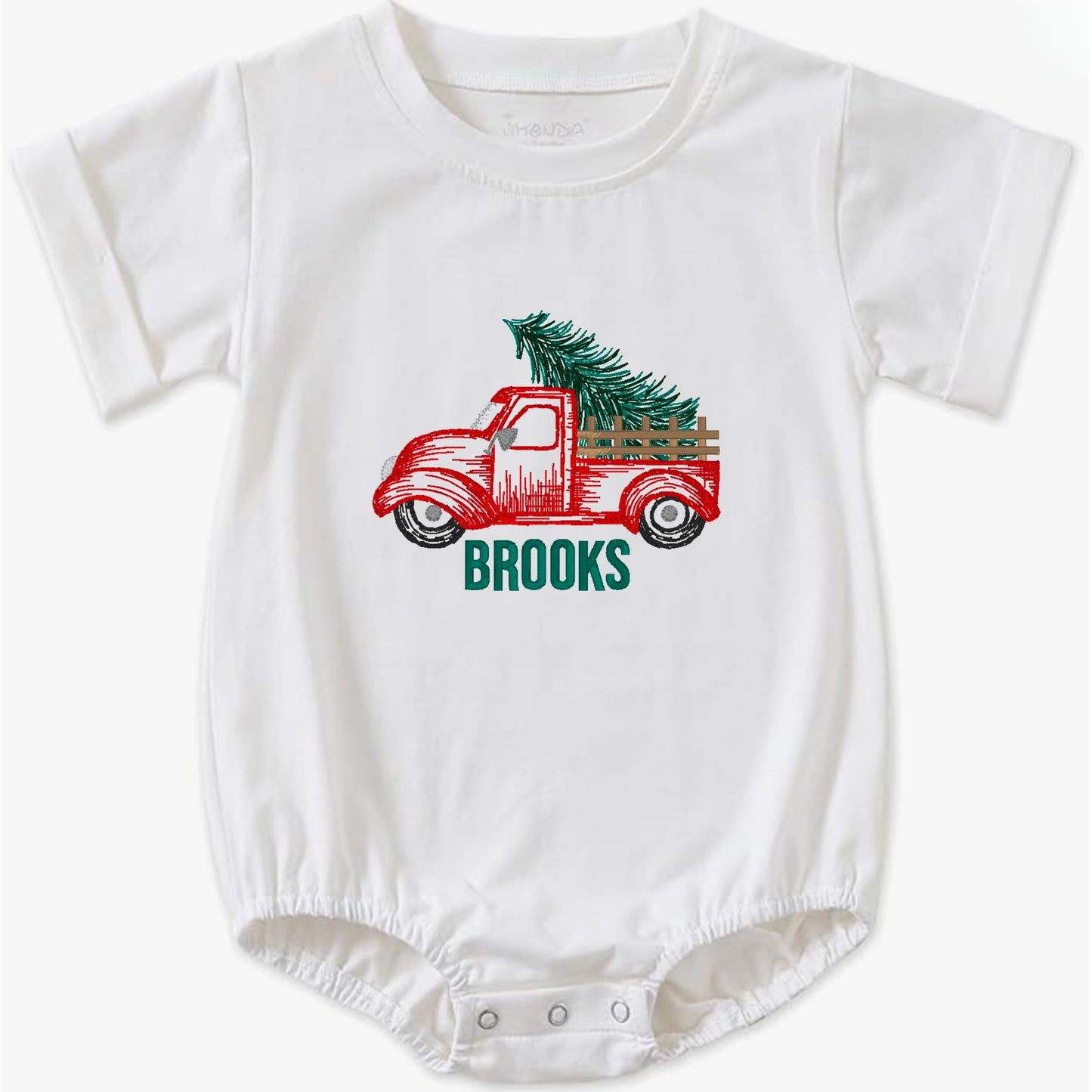 Truck with Christmas Tree Short-Sleeve Bubble Romper