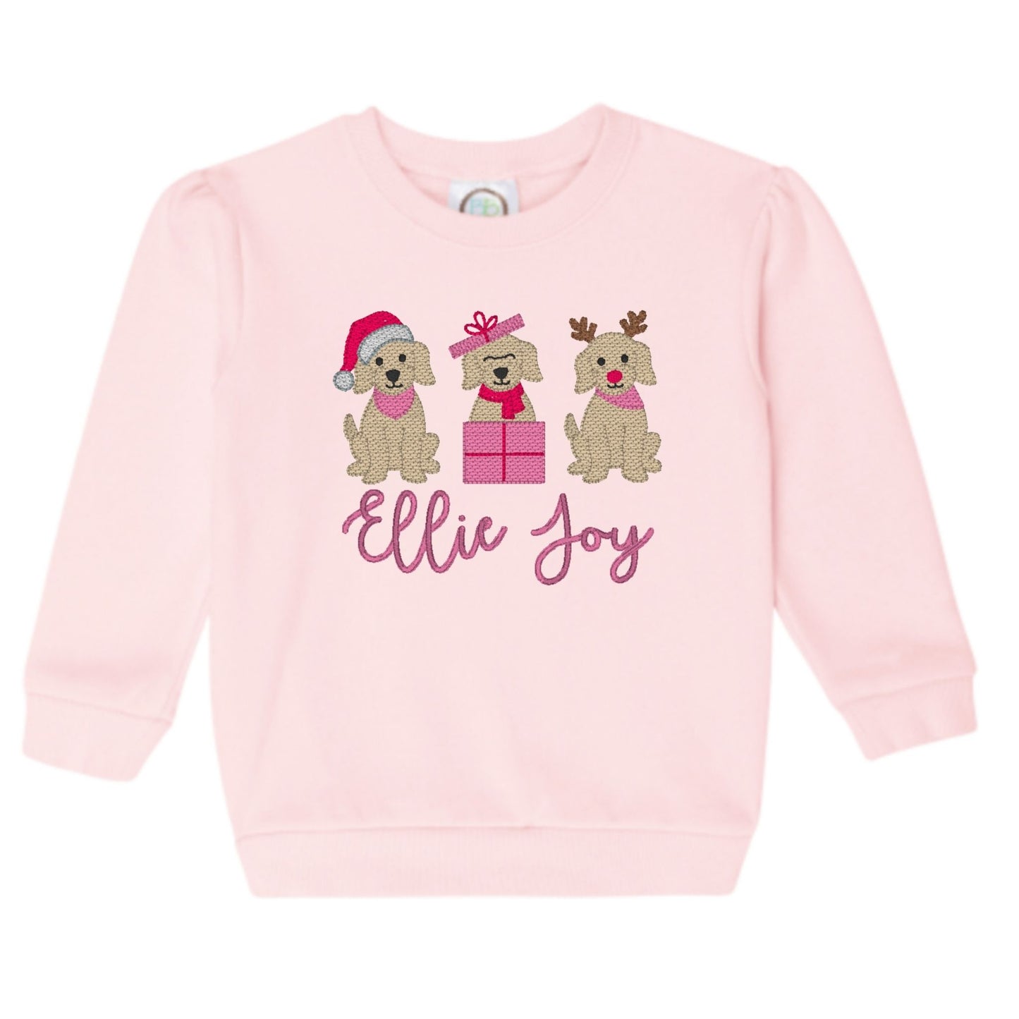 Christmas Puppy Trio Puff-Sleeve Sweatshirt
