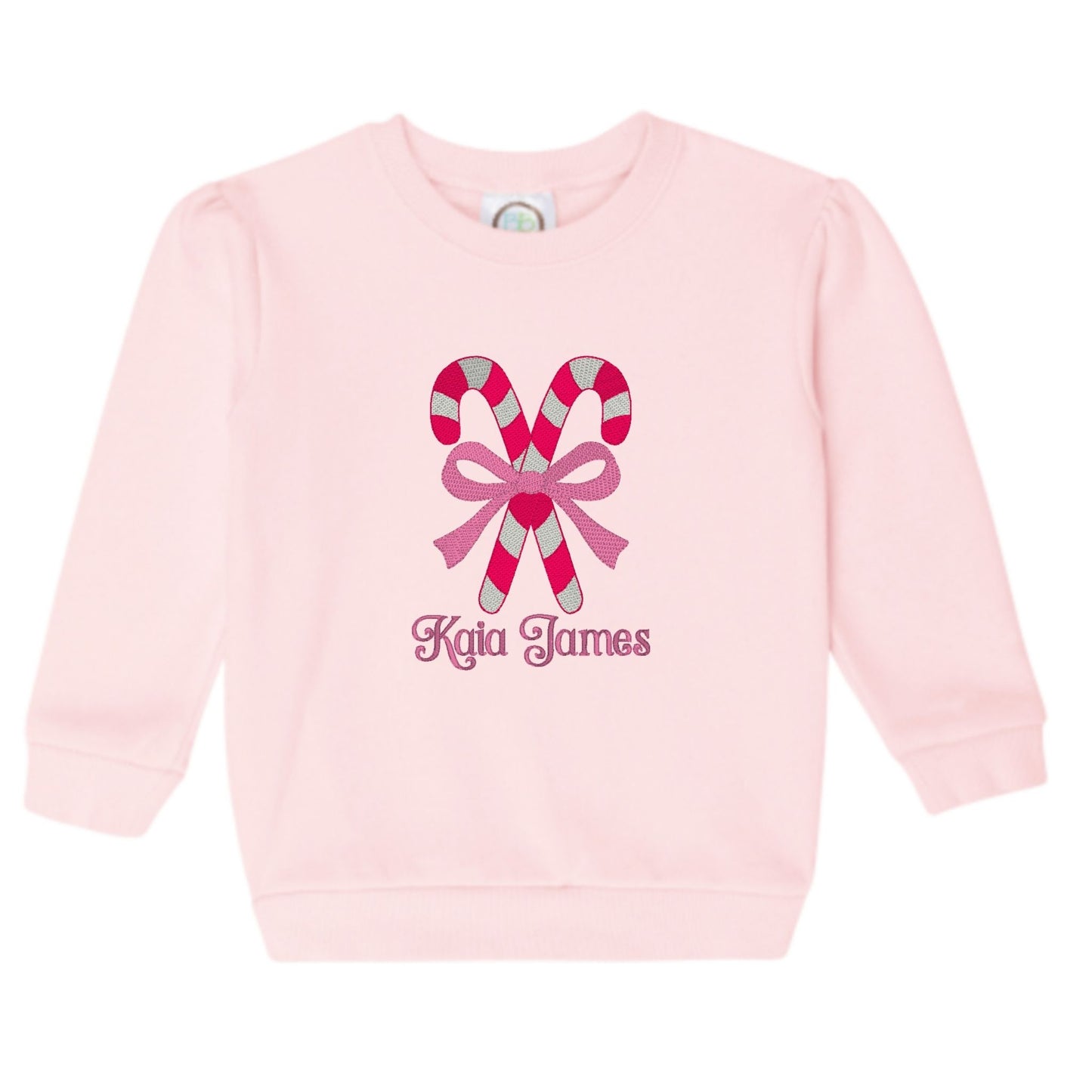 Candy Cane Bow Puff-Sleeve Sweatshirt