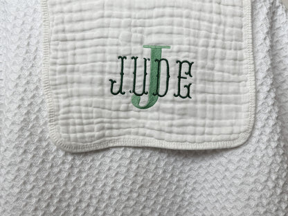 Stacked Monogram and Name Burp Cloth